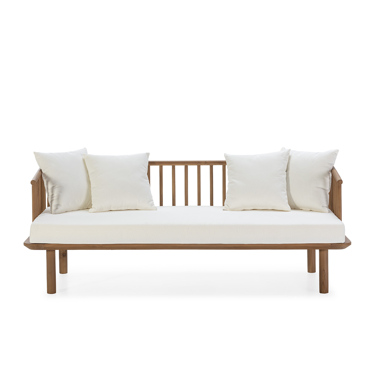 Sofá 180x80x68 Madera de Teca/Tela -- Natural/Blanco