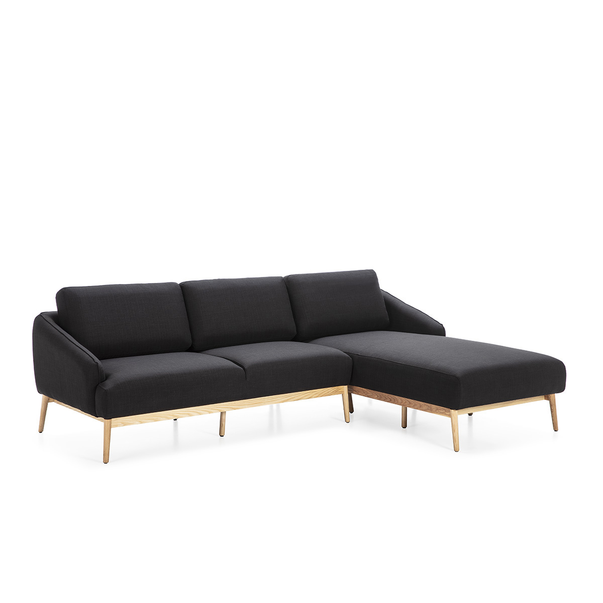 Sofá Chaise Long 285x90/150x80 Madera Natural/Tela Negro