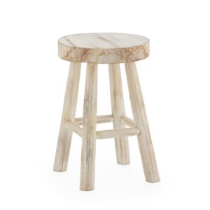 Taburete 30x30x45 Madera de Teca -- Blanco Lavado