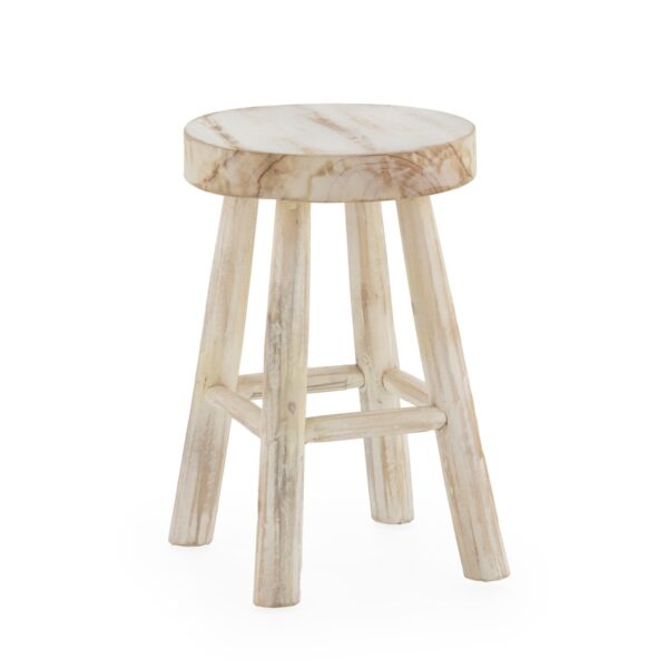 Taburete 30x30x45 Madera de Teca -- Blanco Lavado