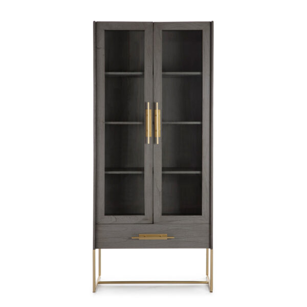 Vitrina 85x40x195 Madera Gris/Metal Dorado