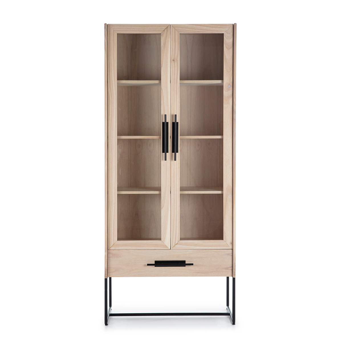 Vitrina 85x40x195 Madera Natural/Metal Negro