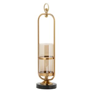 PORTAVELAS METAL CRISTAL NEGRO DORADO 13x13x55 CM