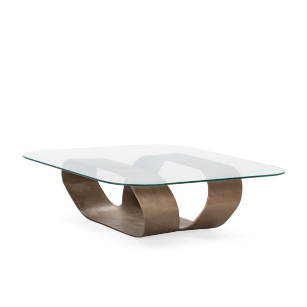 Mesa de Centro 115x115x35 Cristal/Metal -- Bronce Envejecido