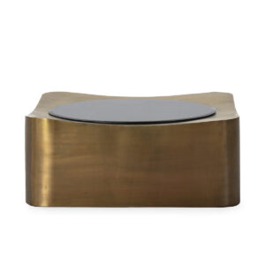 MESA DE CENTRO 91x91x40 METAL LATON ANTIGUO/CRISTAL NEGRO