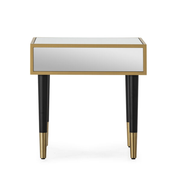 Mesita de Noche 55x55x55 Madera Mdf/Espejo -- Negro/Dorado
