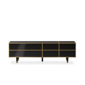 Mueble TV 180x45x55 Madera Mdf/Espejo/Metal -- Negro/Dorado