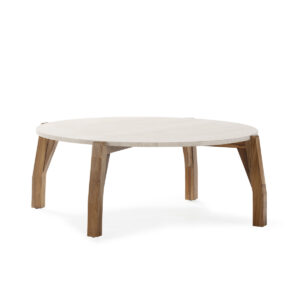 Mesa de Centro 113x113x40 Madera de Teca/Mármol Travertino -- Natural/Crema