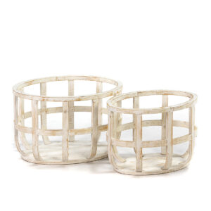 Set/2 Cesto 53x40x34 / 44x31x32 Madera Blanco Antique