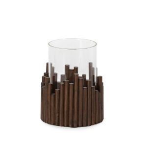 Candelabro 13x13x16 Madera de Abedul/Cristal -- Marrón Oscuro
