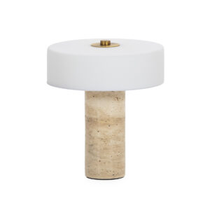 Lámpara de Sobremesa Portatil 20x20x21 Mármol Travertino/Cristal -- Translúcido