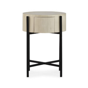 Mesita de Noche 48x48x61 Madera de Cedro/Metal -- Blanco Velado/Negro