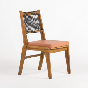 Silla 52x59x95 Madera de Teca/Cuero/Tela -- Natural/Negro/Melocotón