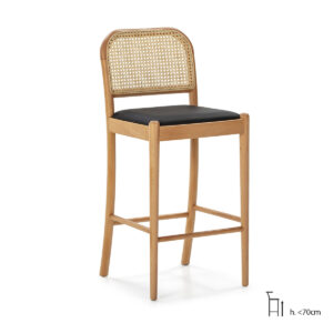 Taburete 43x47x97 Madera Natural/P.Piel Negro/Ratán Natural
