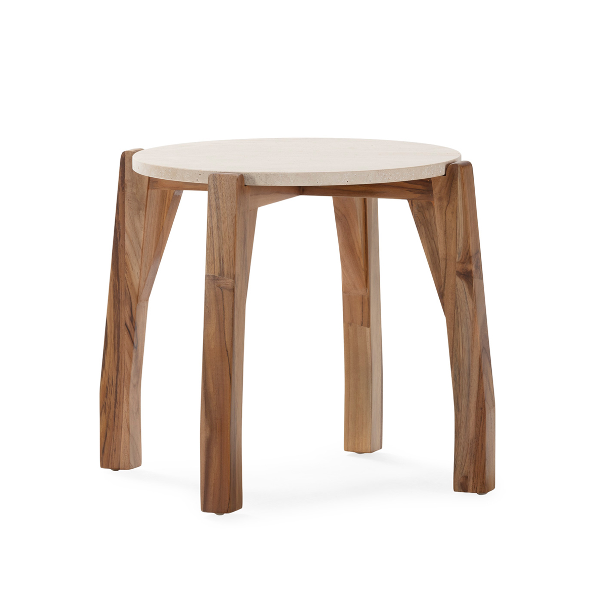 Mesa Auxiliar 63x63x50 Madera de Teca/Mármol Travertino -- Natural/Crema