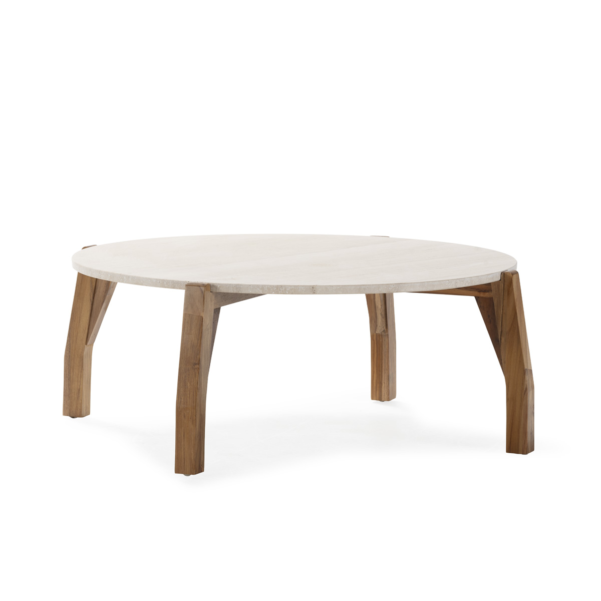 Mesa de Centro 113x113x40 Madera de Teca/Mármol Travertino -- Natural/Crema