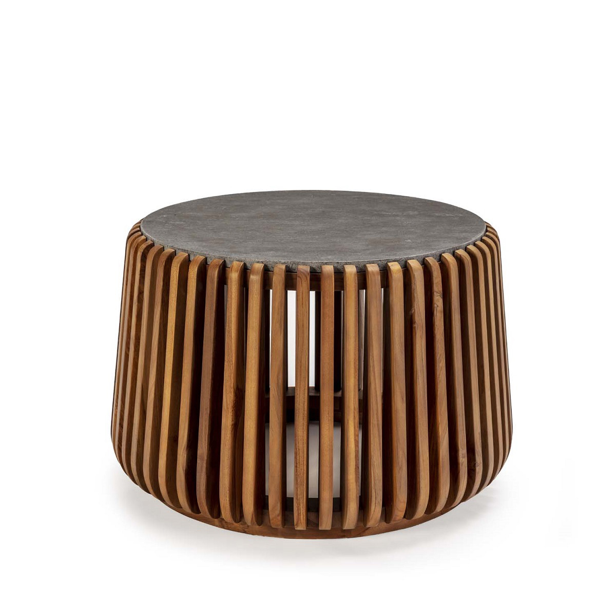 Mesa de Centro 78X78X45 Madera de Teca/Piedra Natural/Gris