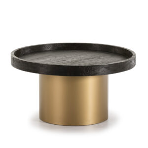Mesa de Centro 80x80x42 Madera Marrón Oscuro/Metal Dorado