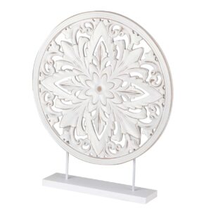 ADORNO MESA MADERA CALADA BLANCA 40x8x48 CM