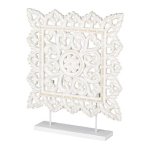 ADORNO MESA MADERA CALADA BLANCA 40x8x48 CM