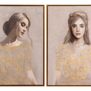 SET 2 CUADROS SEÑORAS CON MARCO DORADO 60x4x80 CM