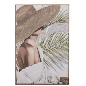 CUADRO MUJER SOMBRERO CON MARCO NATURAL 80x4x120CM