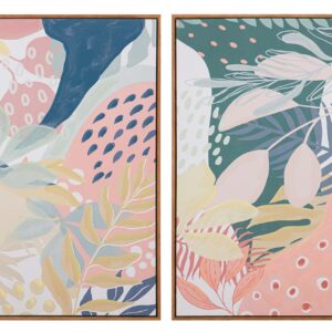 SET 2 CUADROS HOJAS 80% PINTADO A MANO 60x4x80 CM