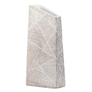 JARRON RESINA MARRON BLANCO GEOMETRICO 19x12x44CM