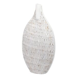 JARRON RESINA BLANCO RELIEVE 31x14x57 CM