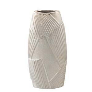 JARRON CERAMICA GEOMETRICO PLATEADO 13x6x26 CM