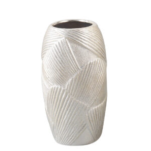 JARRON CERAMICA GEOMETRICO PLATEADO 11x11x21 CM