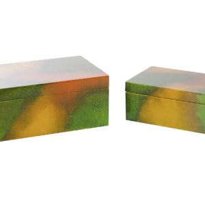 SET 2 CAJAS MADERA DORADA VERDE 25x15x11-20x12x8CM