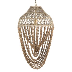 LAMPARA TECHO CADENA BOLAS MADERA METAL 44x44x77CM