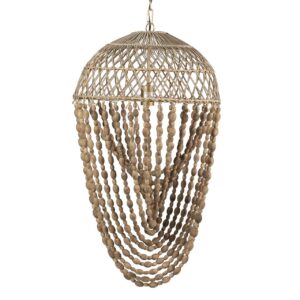 LAMPARA TECHO CADENA BOLAS MADERA METAL 47x47x83CM