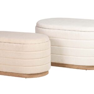 SET 2 PUFFS CHENILLA MADERA 83x48x42 69x38x35 CM