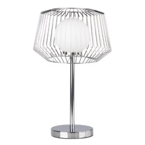 LAMPARA SOBREMESA METAL PLATEADO BLANCO 32x32x52CM