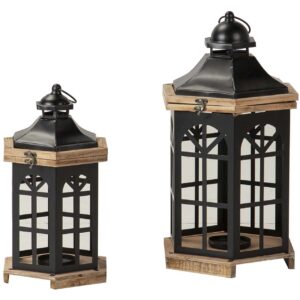 SET 2 FAROLES MADERA MARRON 30x26x53 20x17x35 CM