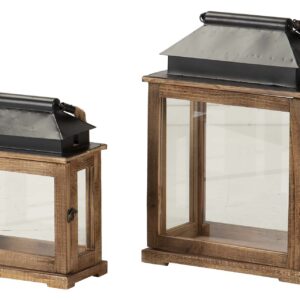 SET 2 FAROLES MADERA MARRON 38x22x52 30x17x37 CM