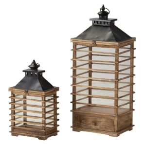 SET 2 FAROLES MADERA MARRON 37x27x88 29x19x53 CM