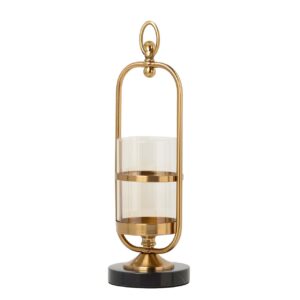 PORTAVELAS METAL CRISTAL NEGRO DORADO 13x13x42 CM