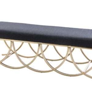 PIE DE CAMA INOX. DORADO Y LINO NEGRO 142x46x46 CM