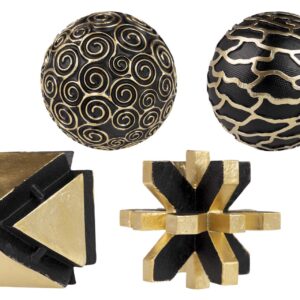 SET 4 BOLAS NEGRAS DORADAS 10x10x10 CM