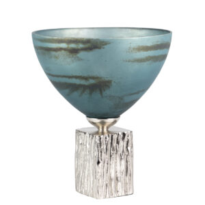 JARRON CRISTAL / ALUMINIO AZUL NICKEL 28x28x32 CM