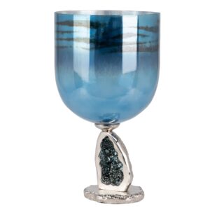 PORTAVELAS  CRISTAL / ALUMINIO NICKEL 26x26x48 CM