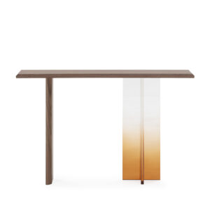 Consola 120x30x76 Chapa Nogal/Metacrilato -- Nogal/Transparente/Ámbar