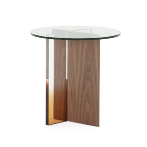 Mesa Auxiliar 45x45x45 Chapa Nogal/Metacrilato -- Nogal/Transparente/Ámbar