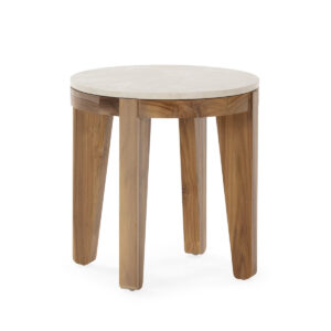 Mesa Auxiliar 51x51x50 Madera de Teca/Mármol -- Natural/Crema