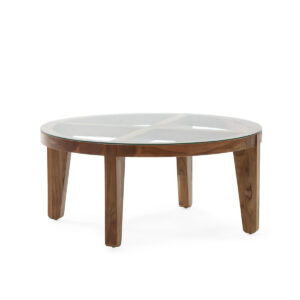 Mesa de Centro 90x90x40 Madera de Teca/Cristal -- Natural/Transparente