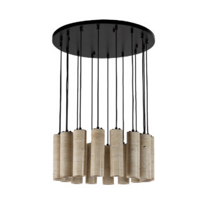 Lámpara de Techo 62x62x200 Mármol Travertino/Metal -- Beige/Negro Mate