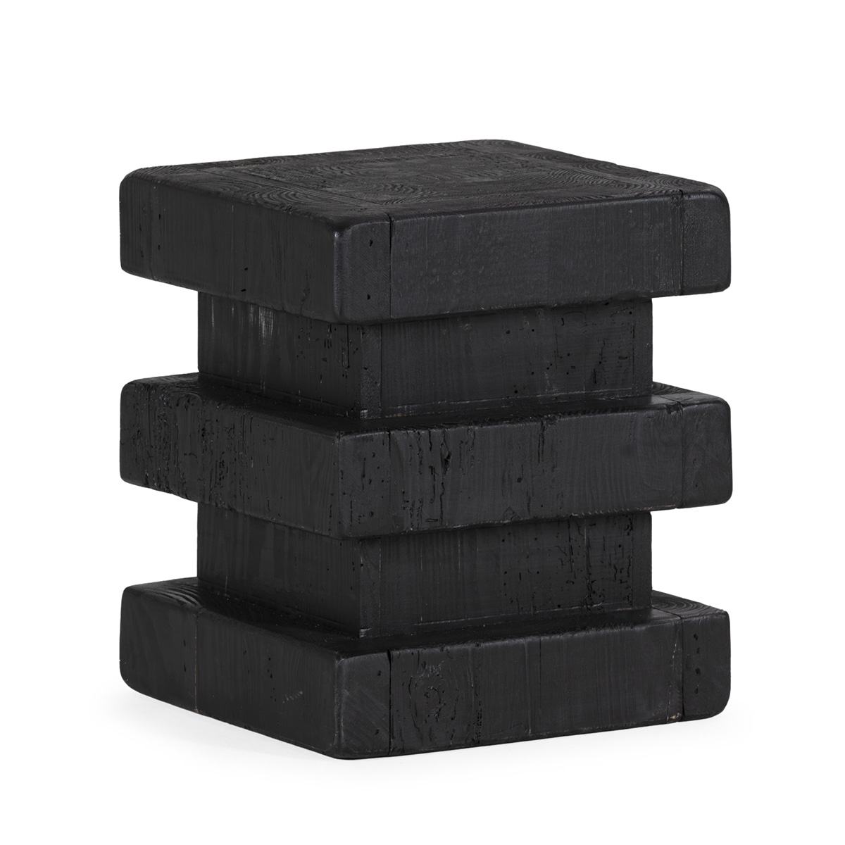 Taburete 35x35x40 Madera de Pino Recuperado -- Negro